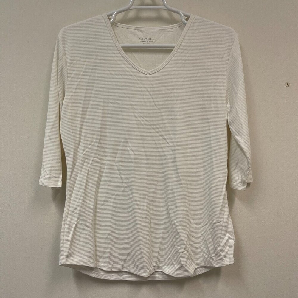 Seg'ments Womens Textured Knit V-neck Essential T-Shirt Top XL White 3/4 Sleeve